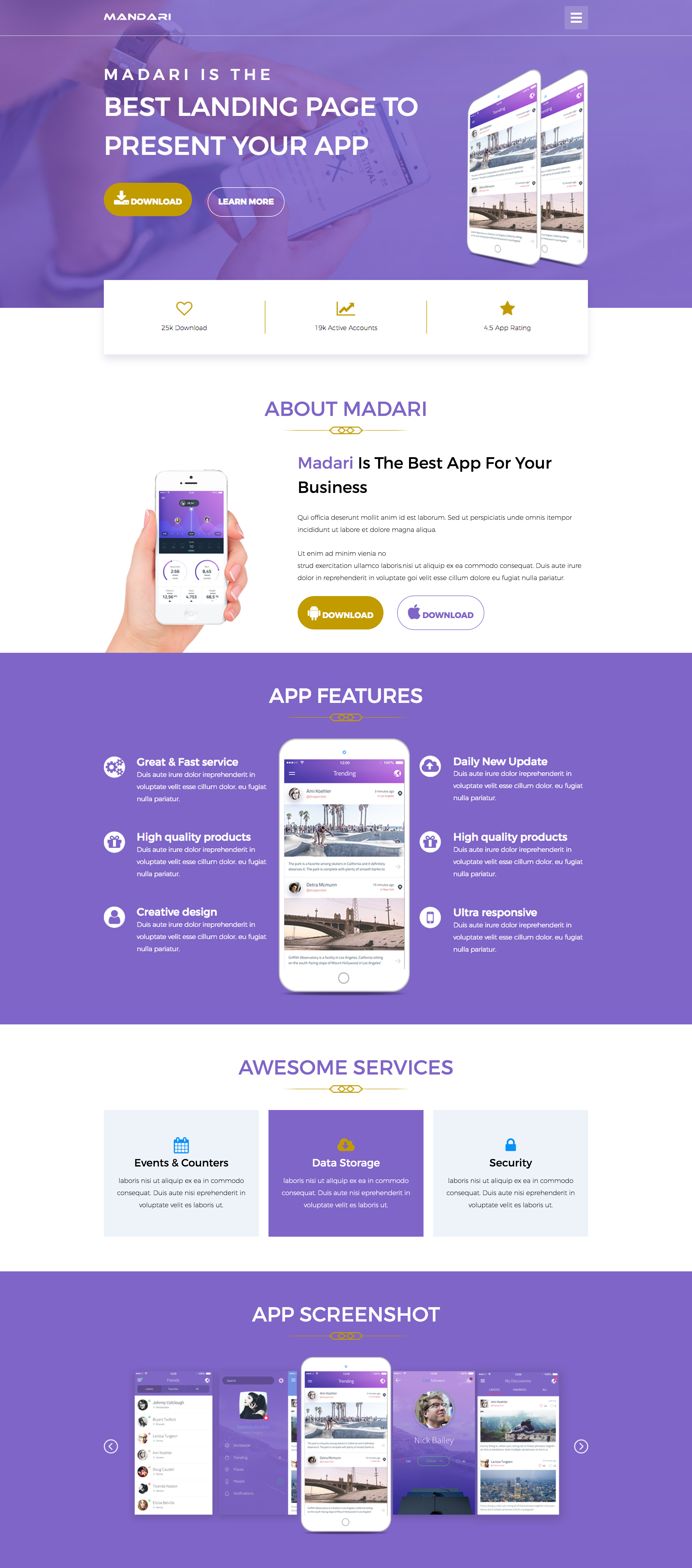 View of half the app landing page developed by Katherine Delorme