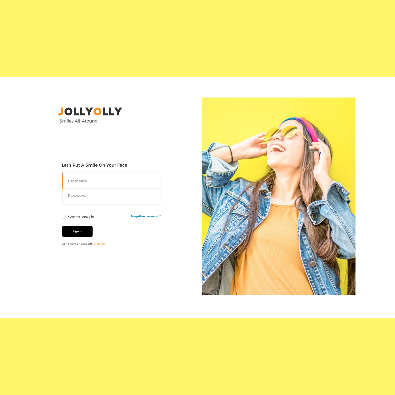 login page surrounded by yellow accent by Katherine Delorme