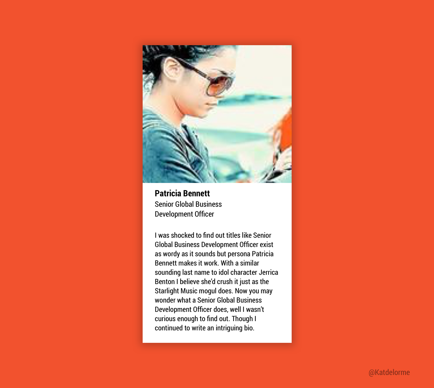 Personas and profile design. Female Senior Global Business Development Officer. By Katherine Delorme.