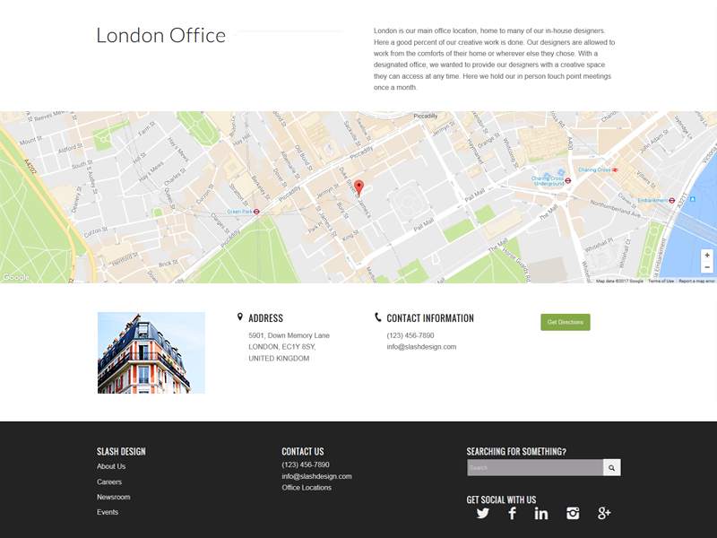 Business page office location design. By Katherine Delorme.