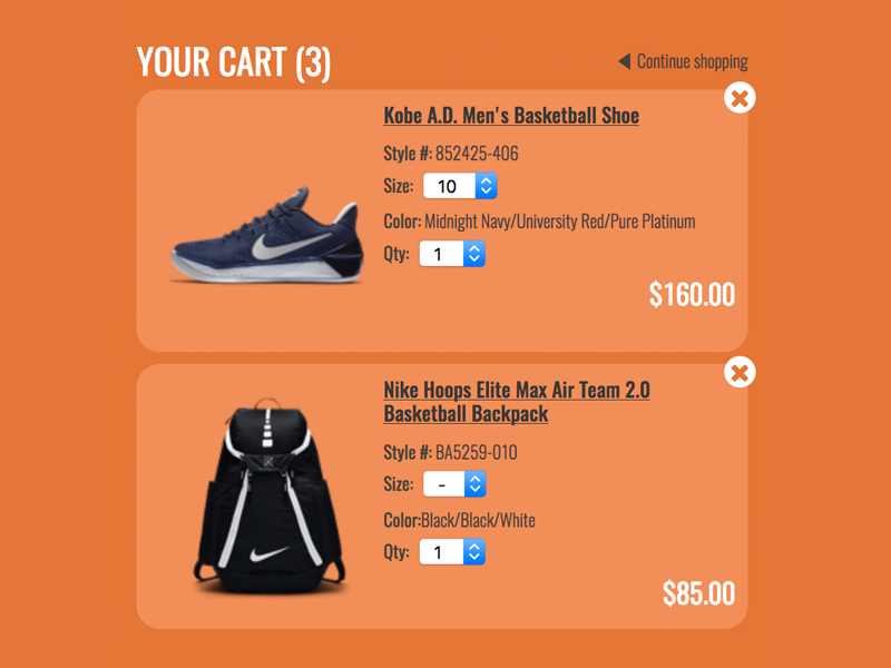 ui of an online checkout cart. By Katherine Delorme.